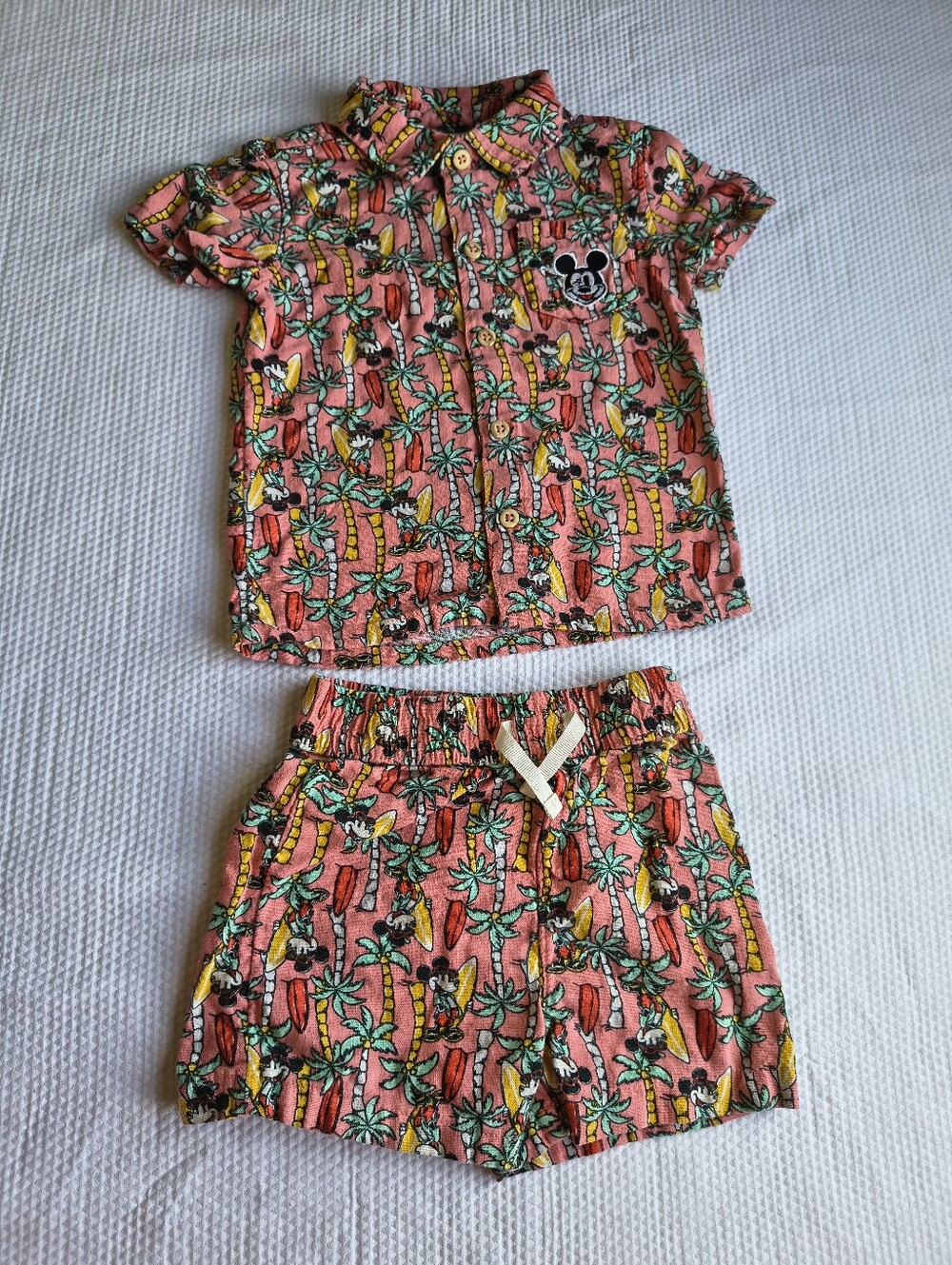 Disney Baby / Toddler Mickey Mouse Hawaiian Tropical 2-Piece Short Set Pink